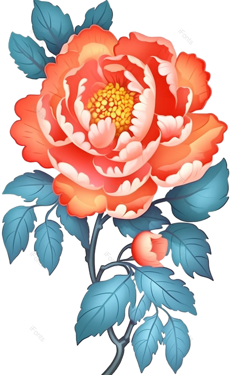 叶子图片,清新元素,红色的花PNG,牡丹免抠素材